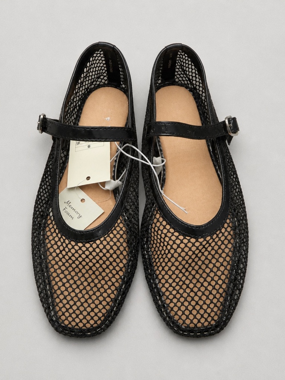 A New Day Black Fishnet Mesh Mary Jane Flats NWT